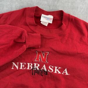 Nebraska Huskers Crewneck Sweatshirt Vintage Chalk Line Red Embroidered Mens XXL